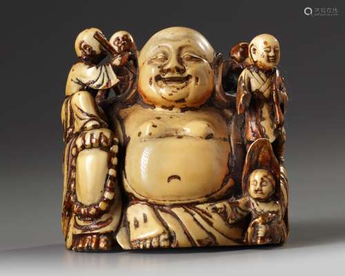 A Chinese gilt-lacqured ivory Budai