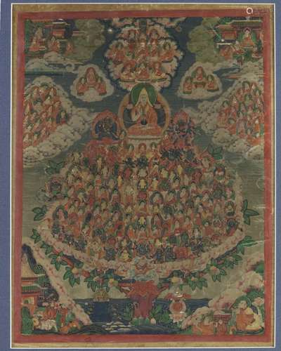 A Tibetan thangka of Tsongkhapa and the Refuge Tree