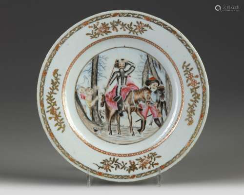A Chinese famille rose 'Don Quixote' dish