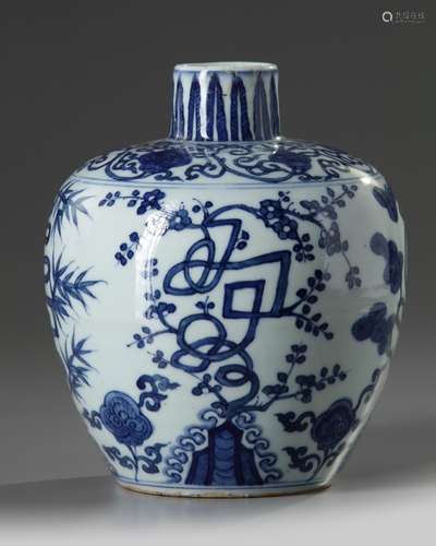 A Chinese blue and white 'Three Friends of Winter' jar