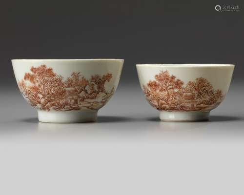 A set of two Chinese sepia-decorated 'landscape' bowls