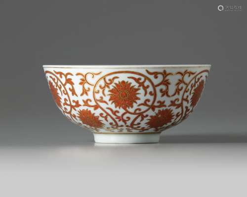 A Chinese iron-red and gilt-decorated lotus scroll bowl