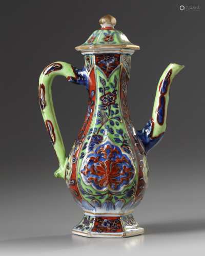 A European-enamelled Chinese blue and white ewer and cover
