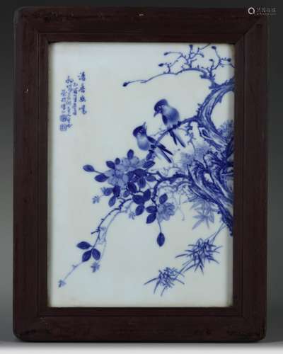 Two Chinese blue and white 'birds' panels