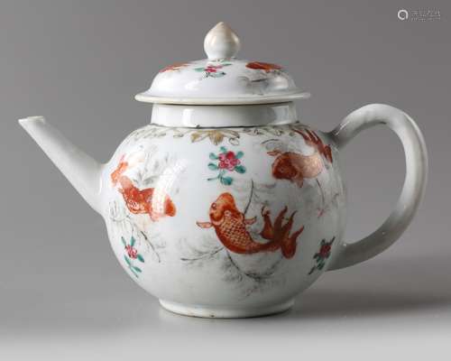 A Chinese famille rose 'carps' teapot and cover