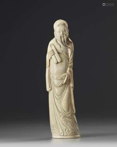 A Chinese carved ivory scholar