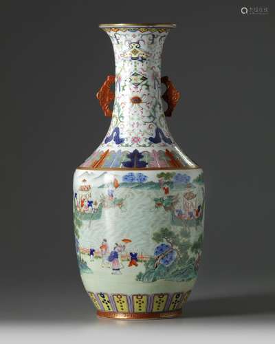 A Chinese famille rose dragon boat vase