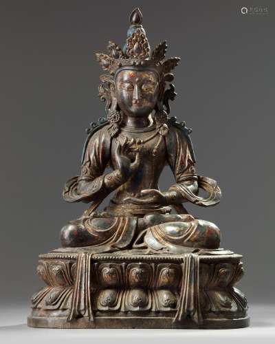 A large Chinese gilt-lacquered bronze Avalokitesvara