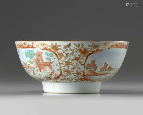 A Chinese Export famille rose European-subject bowl