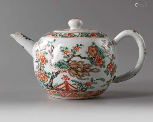 A Chinese famille verte 'peacock' teapot and cover