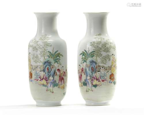 A pair of Chinese famille rose 'boys' vases