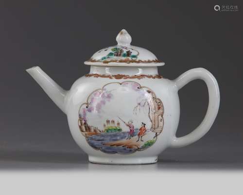 A Chinese famille rose 'European subject' teapot