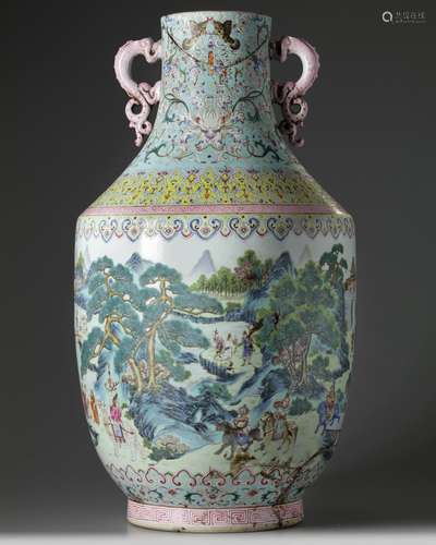 A Chinese famille rose tribute bearers vase