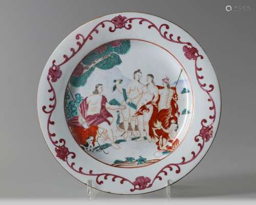 A Chinese famille rose The Judgement of Paris dish