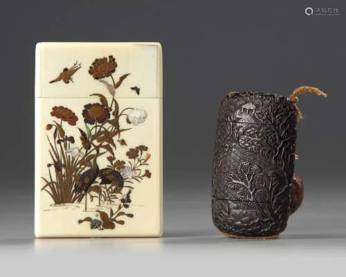 An Ivory cardcase and  a lacquer inro