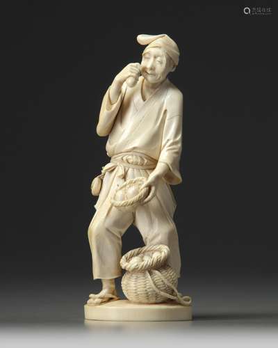 An ivory carving of a man with eggs in a basket