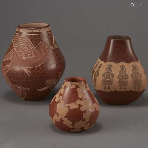 Group of 3 Santa Clara Pottery Jars Jody Naranjo and Susan Folwell