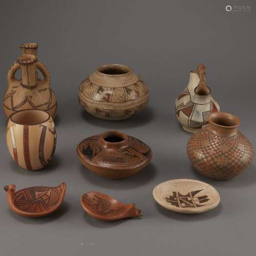 9 Pieces Pueblo Pottery Lela Gutierrez, Ida Sahmie, Juanita Healing