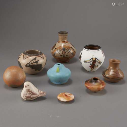 Group of 9 Pottery Pieces Pahponee, Lujan-Hauer, Mateos