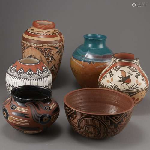 Six Pueblo Pottery Pots incld Fragua, Nez, Medina