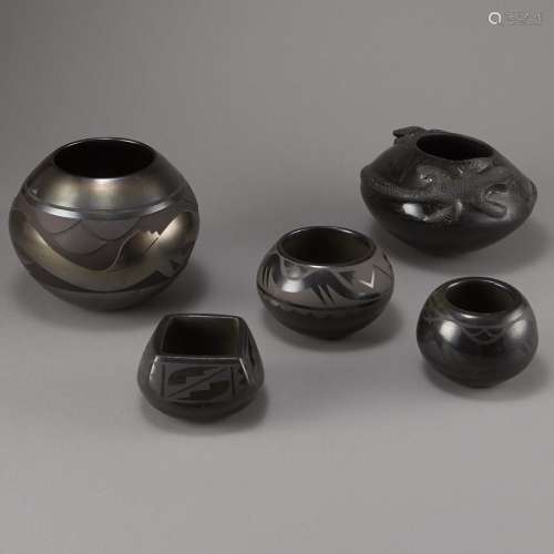 5 Pieces San Ildefonso Blackware Pottery