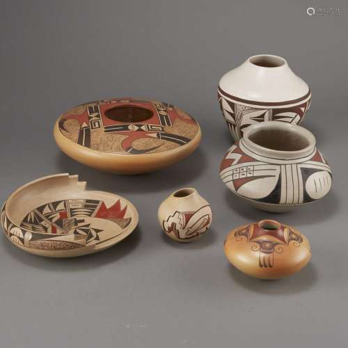 6 Pieces Pueblo Pottery Lucy M. Lewis, Hisi Nampeyo, Loren Nampeyo, Fawn Garcia Navasie