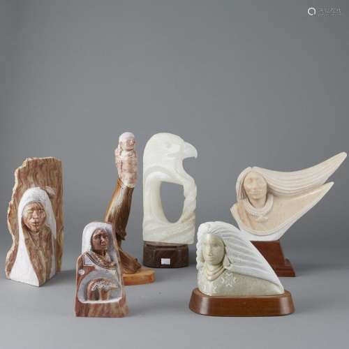 Group of 6 Alabaster Sculptures Toya Fragua Begay Ken Parisien