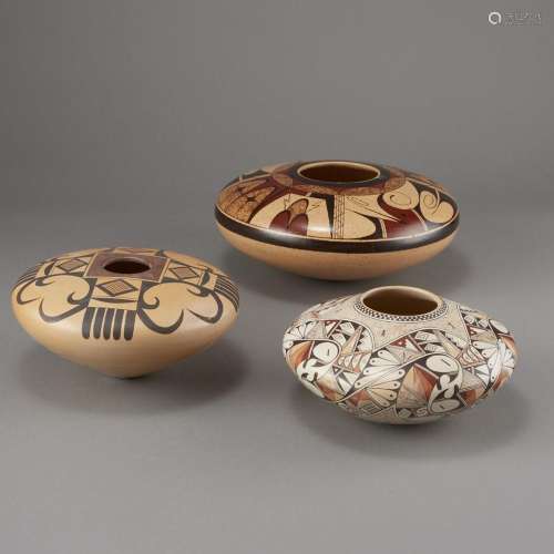 Group of Three Fawn Navasie, Setalla, and Rainy Naha Hopi Pottery Jars