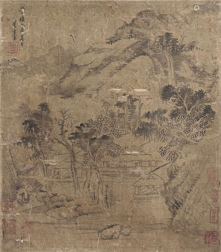 董其昌（1555～1636） 崇祯六年（1633年）作 清溪话客图 镜心 水墨绢本