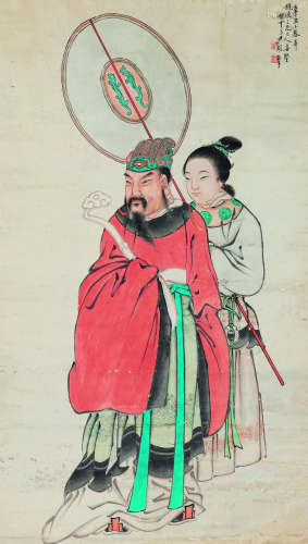 尹爟（?～1925） 辛丑（1901年）作 迎春接福图 镜心 设色纸本
