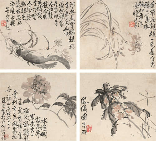 李鱓（1686～1756） 花卉册 镜心 设色纸本