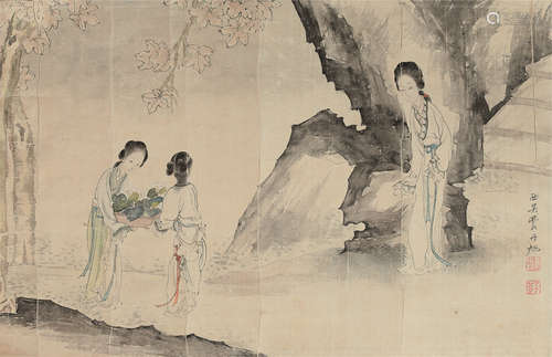 费丹旭（1802～1850） 闲庭赏花图 镜心 设色纸本