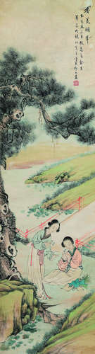 郑旭（近代） 乙亥（1935年）作 香菱斗草图 立轴 设色纸本