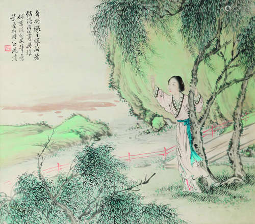 叶曼叔（1899～1984） 柳阴相思图 镜心 设色纸本