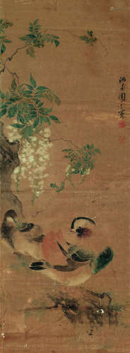 周之冕（1521～?） 秋水双凫图 立轴 设色纸本