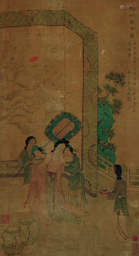 余集（1738～1823） 庚午（1810年）作 杨妃出浴图 立轴 设色绢本