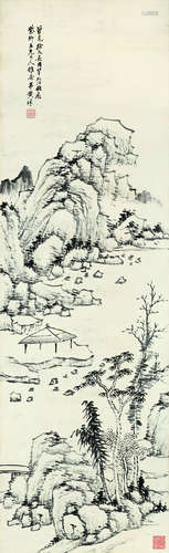 黄靖（1836～1882） 江亭山色图 镜心 水墨纸本