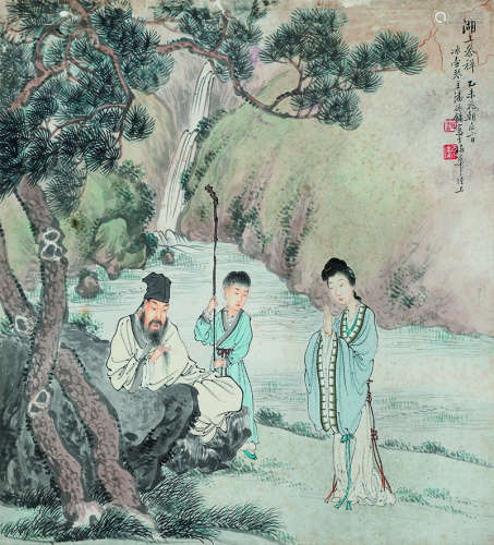 潘振镛（1852～1921） 乙未（1895年）作 湖上参禅图 镜心 设色纸本