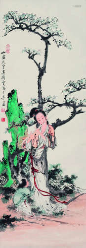 吴光宇（1908～1970） 柳荫思诗图 立轴 设色纸本