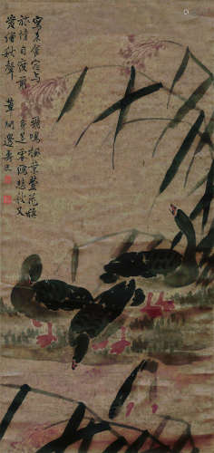 边寿民（1684～1752） 寒塘雁影图 立轴 设色绫本