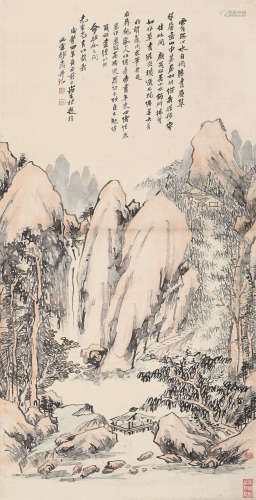 周桢（清·道咸） 咸丰四年(1854年)作 层峦耸翠图 立轴 设色绢本
