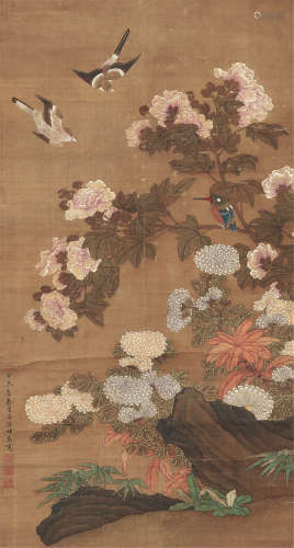 孙师昌（清·康熙） 甲辰(1724年)作 花团锦簇图 立轴 设色绢本