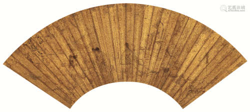陈洪绶（1599～1652） 煮茶论道图 扇面镜心 设色红金纸本