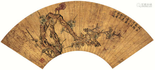 金俊明（1602～1675） 丁酉(1657年)作 独占春奎图 扇面镜心 设色红金纸本