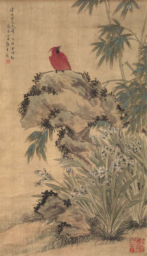 缪嘉惠（1841～1919） 三友图 立轴 设色绢本