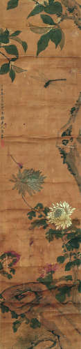 陈书（1660～1736） 丁丑(1697年)作 蜻蜓葵花图 立轴 设色纸本