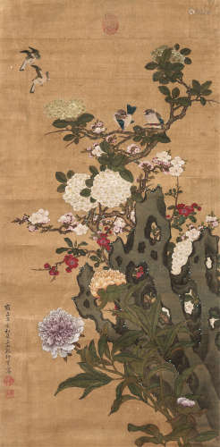 孙师亨（清·雍正） 雍正辛亥(1731年)作 锦簇暗香图 立轴 设色绢本
