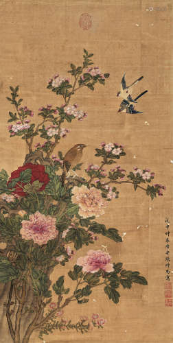 孙师昌（清·康熙） 戊申(1728年)作 幽庭春晓图 立轴 设色绢本
