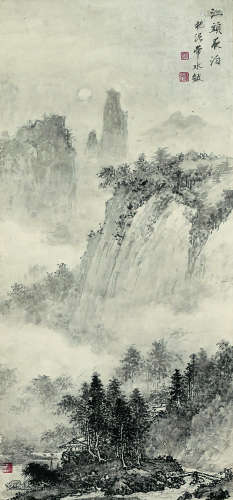 卢振寰（1889～1979） 江头夜泊图 镜心 水墨纸本