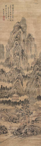 张度（1614～1682） 壬戌(1682年)作 清溪访友图 立轴 设色绫本